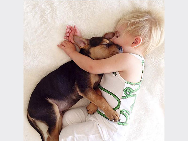 بالصور.. علاقة صداقة قوية تجمع طفل وكلبه تظهر أثناء نومهما