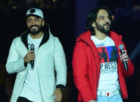 بعد غياب طويل.. بهاء سلطان مع تامر حسني وساندي في حفل عيد الحب باستاد القاهرة.. صور